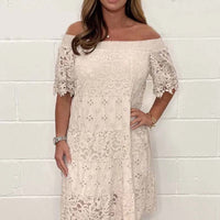 Leny | Schulterfreies Patchwork-Kleid