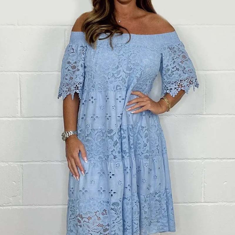 Leny | Schulterfreies Patchwork-Kleid