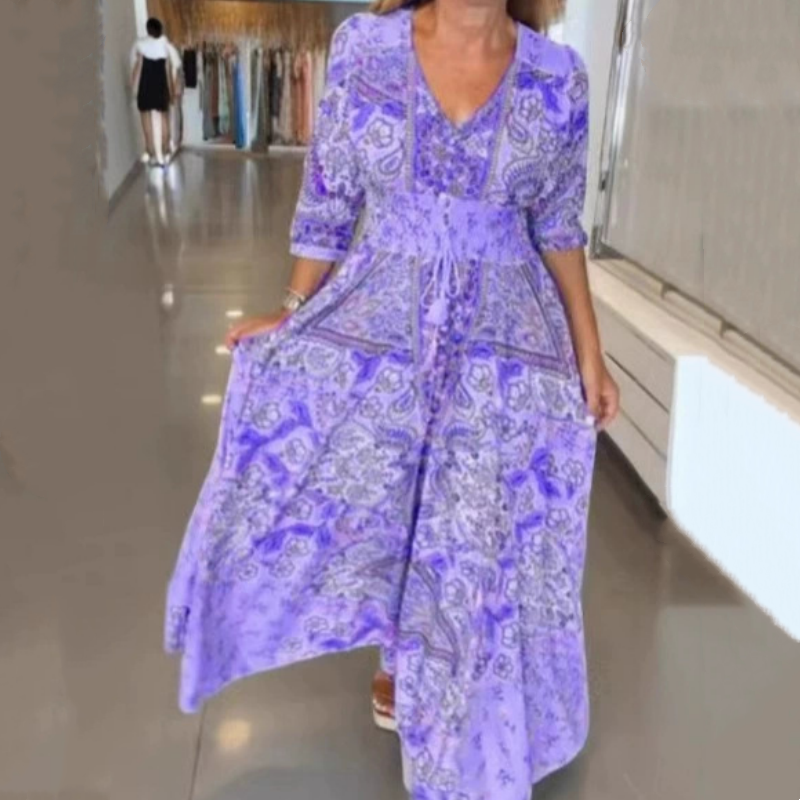 Catalina | Feminines langes Kleid mit floralem Design