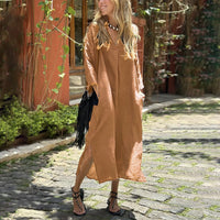 Dynica | Lässiges, langes Kleid mit V-Ausschnitt und Saumschlitz