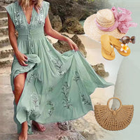 Ivory | Ärmelloses Sommer-Maxikleid mit eleganter Stickerei