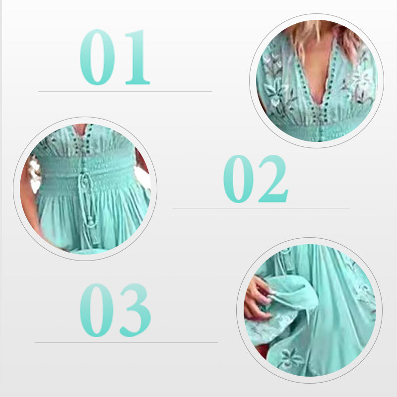 Ivory | Ärmelloses Sommer-Maxikleid mit eleganter Stickerei