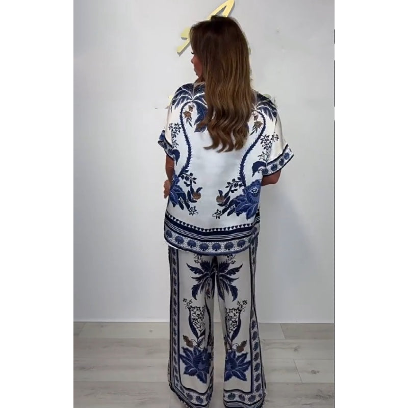 Gayli | Zweiteiliges Set aus Satin mit Blumendruck