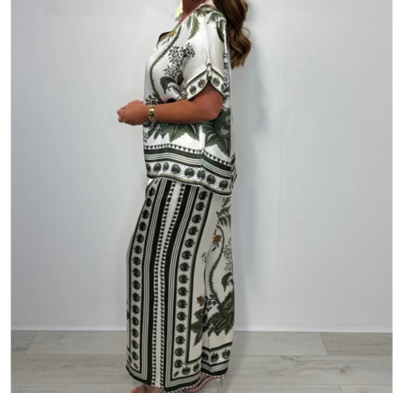 Gayli | Zweiteiliges Set aus Satin mit Blumendruck