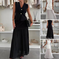 Clian | Ärmelloses Button-Down-Top mit plissiertem Maxirock