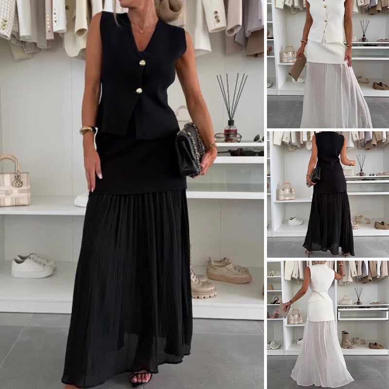 Clian | Ärmelloses Button-Down-Top mit plissiertem Maxirock