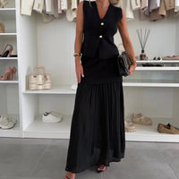 Clian | Ärmelloses Button-Down-Top mit plissiertem Maxirock