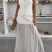 Clian | Ärmelloses Button-Down-Top mit plissiertem Maxirock