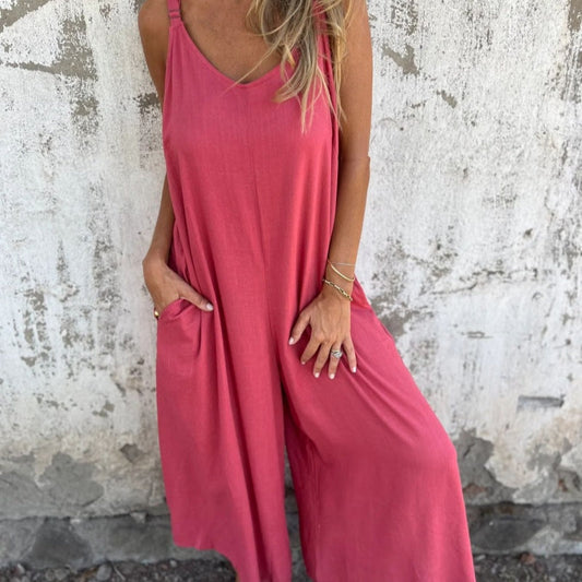 Jamy | Weites Bein V-Ausschnitt Jumpsuit mit Taschen