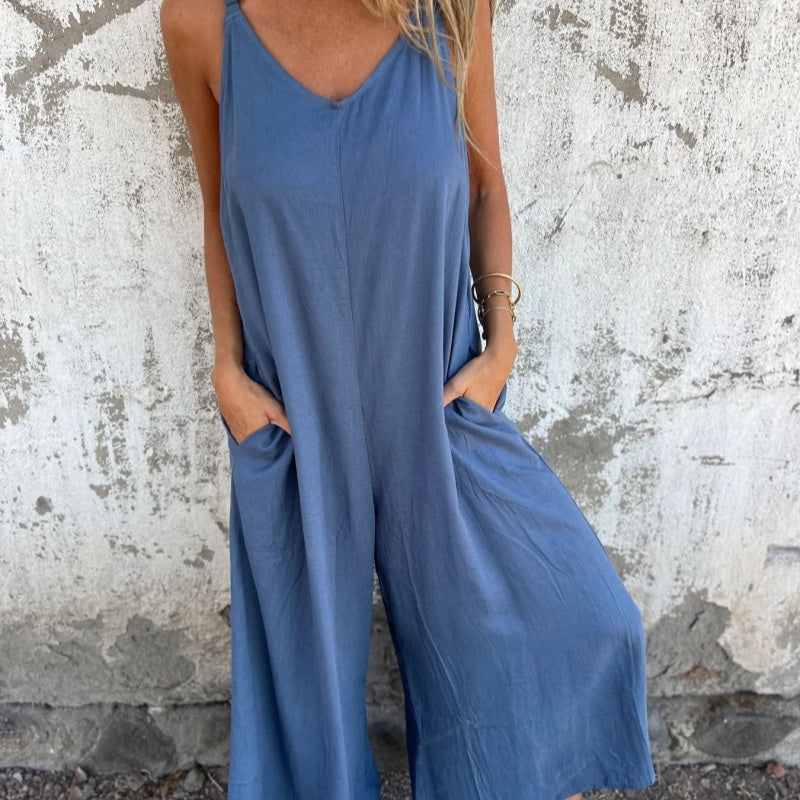 Jamy | Weites Bein V-Ausschnitt Jumpsuit mit Taschen
