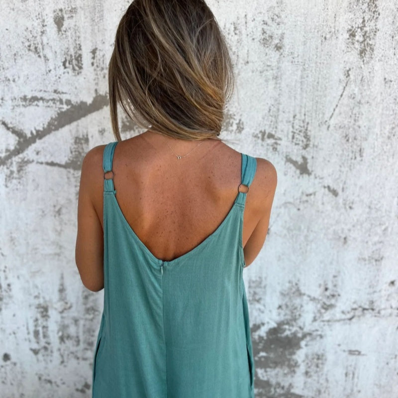 Jamy | Weites Bein V-Ausschnitt Jumpsuit mit Taschen