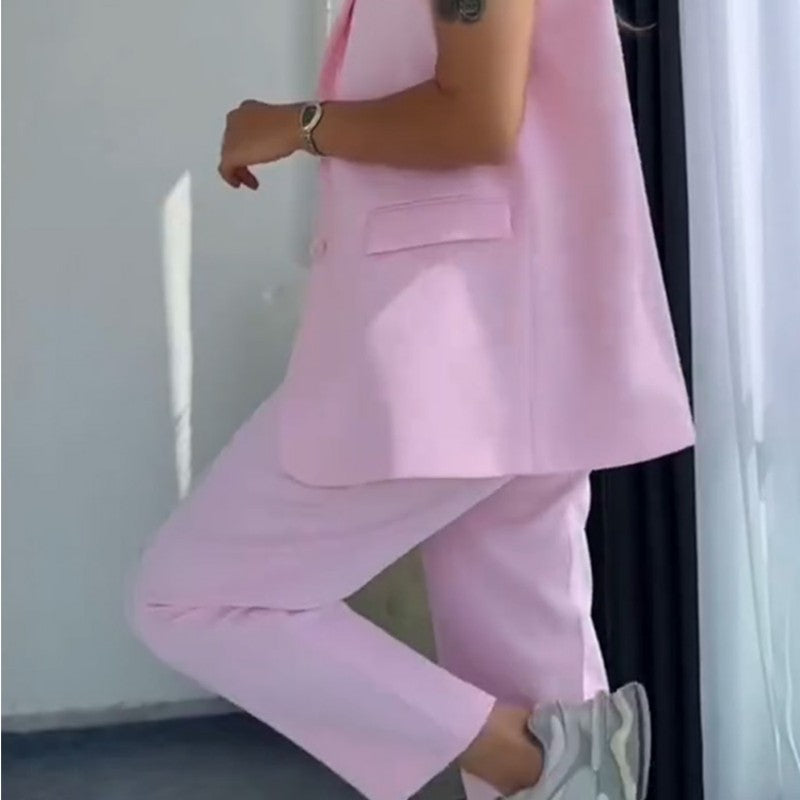 Margaux | Ärmelloses Set aus Blazer und Hose mit hoher Taille