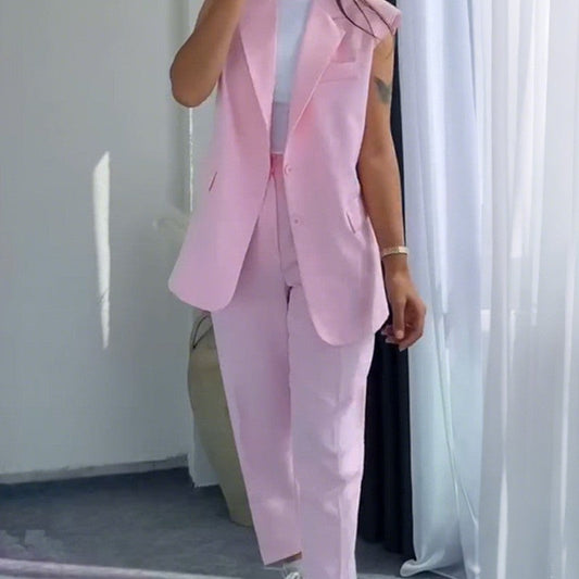 Margaux | Ärmelloses Set aus Blazer und Hose mit hoher Taille