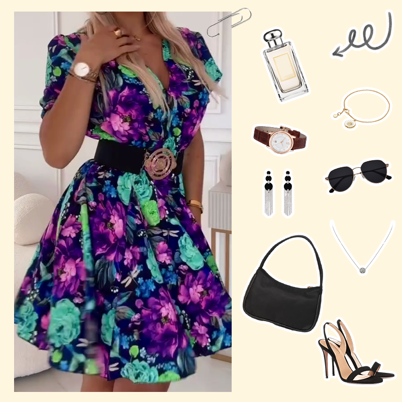 Zas | Minikleid mit V-Ausschnitt und Blumenprint