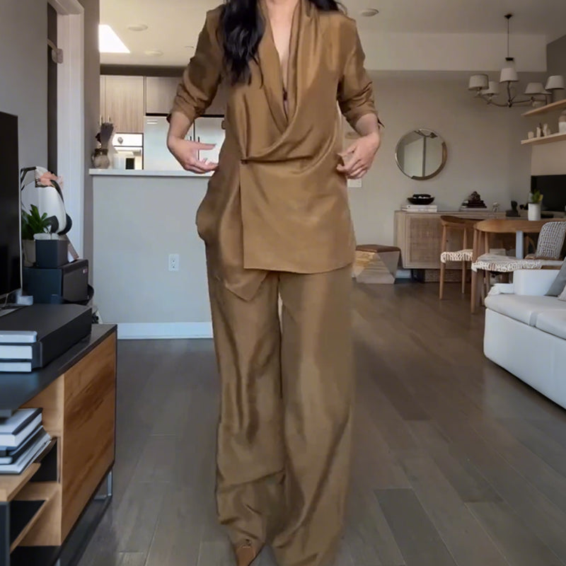 Lora | Drapiertes Satin-Oberteil und Hosen-Set