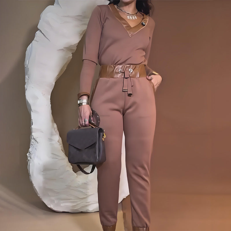 Teyla | Elegantes zweiteiliges Set mit Lederdesign