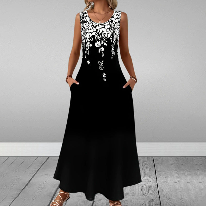 Abrianna | Ärmelloses elegantes Kleid mit Print