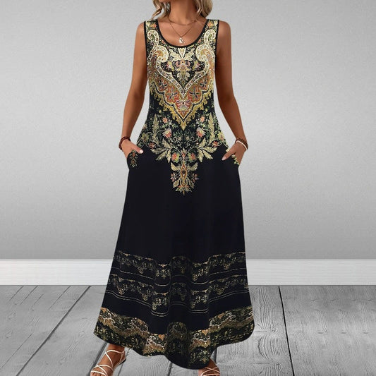 Abrianna | Ärmelloses elegantes Kleid mit Print