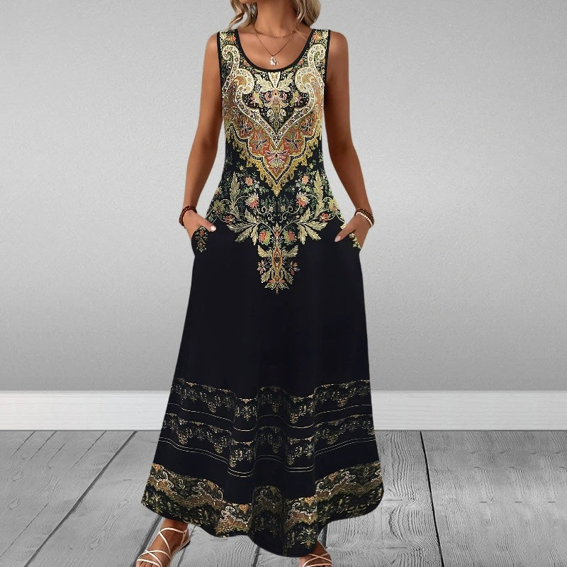 Abrianna | Ärmelloses elegantes Kleid mit Print