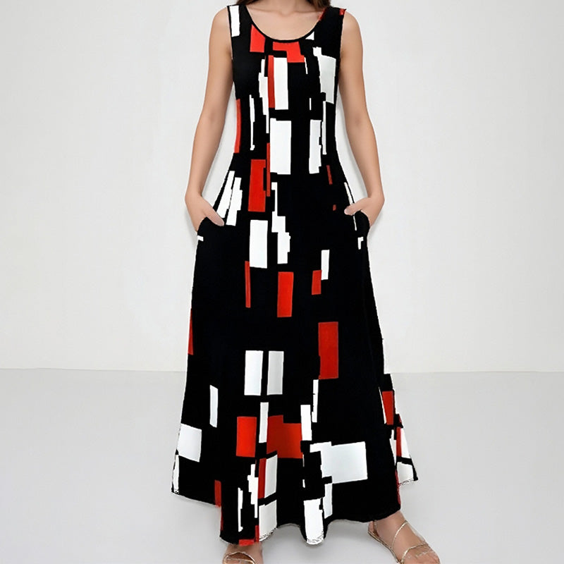 Abrianna | Ärmelloses elegantes Kleid mit Print