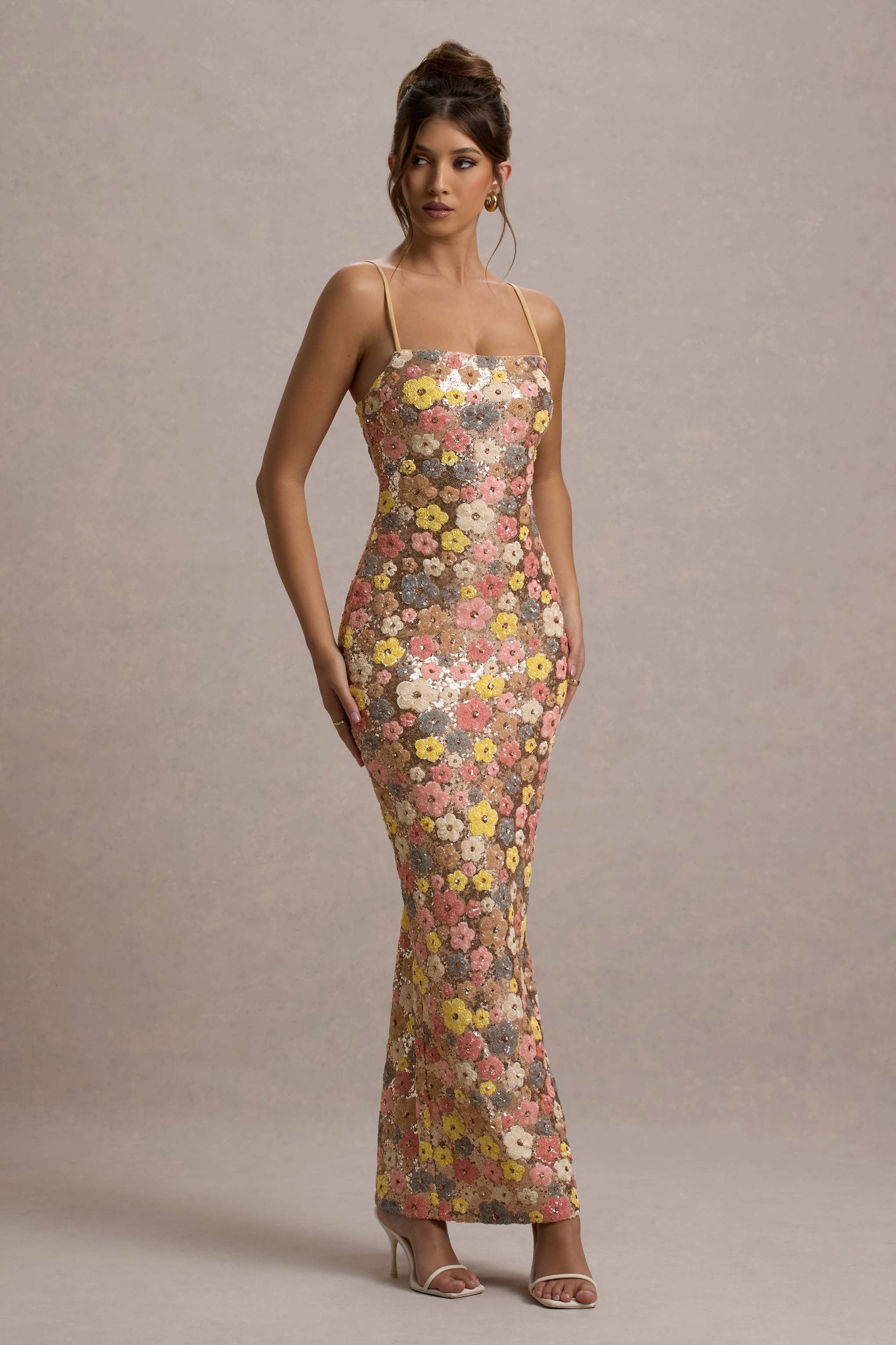 Iana | Maxikleid mit Blumen-Pailletten