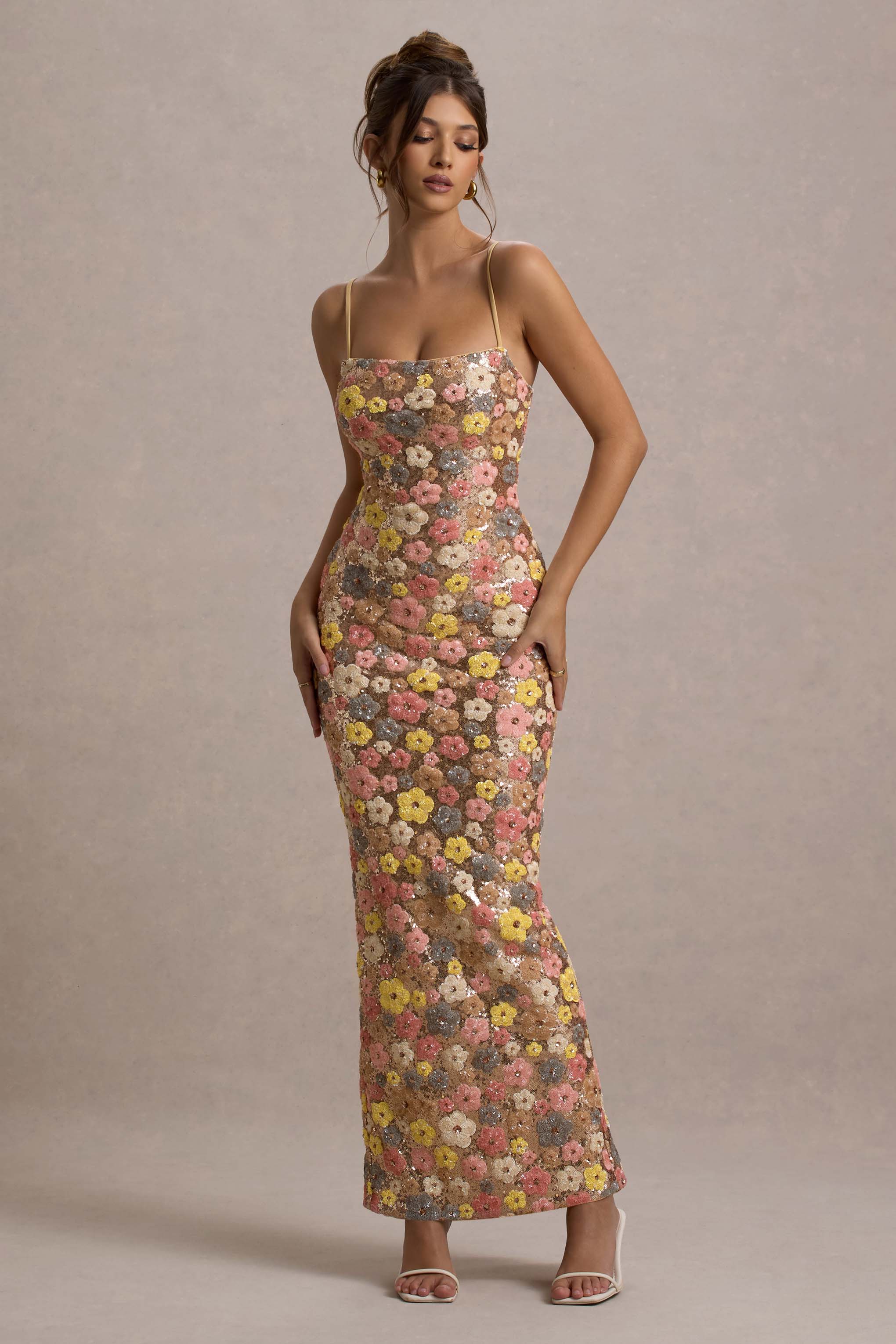 Iana | Maxikleid mit Blumen-Pailletten
