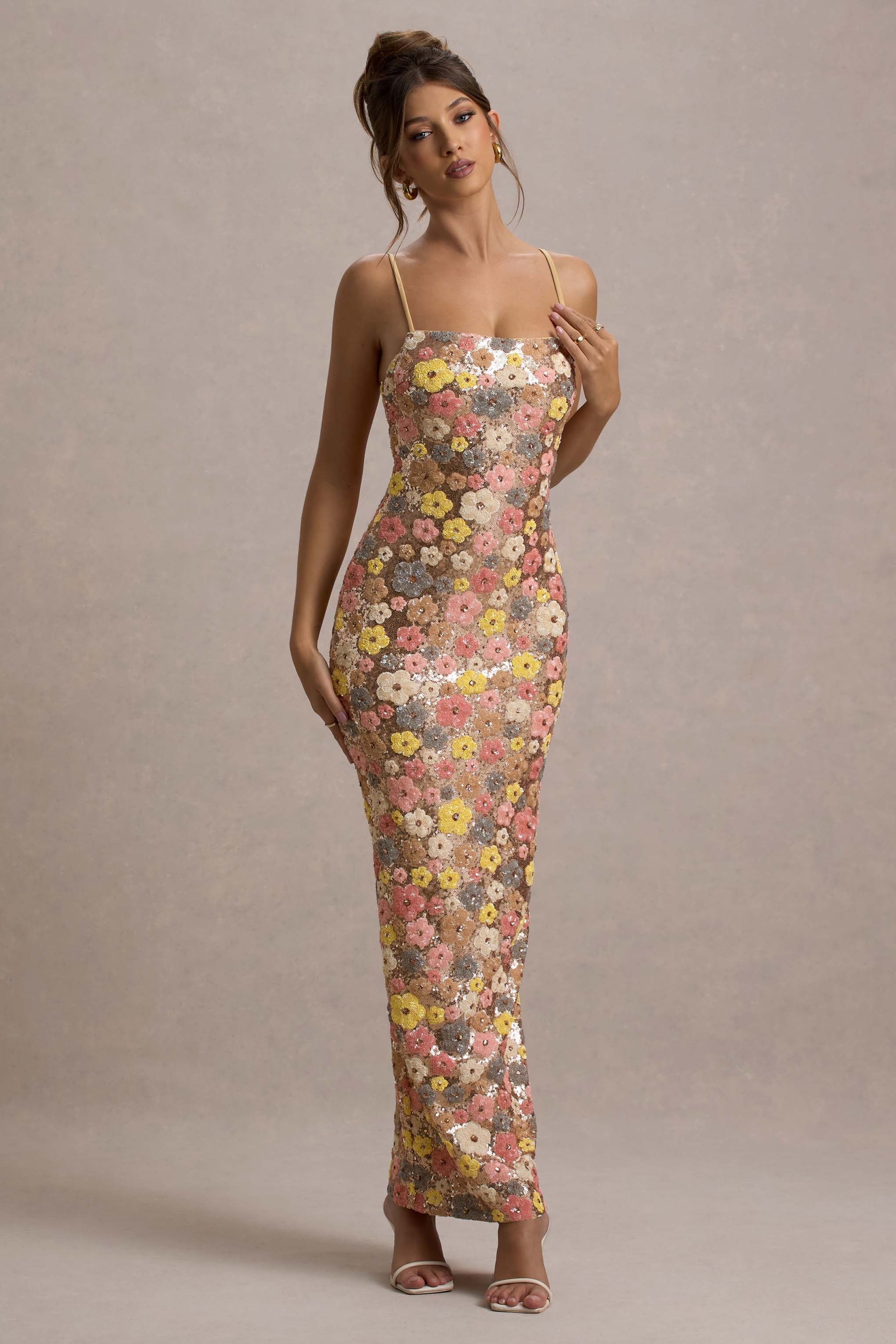 Iana | Maxikleid mit Blumen-Pailletten