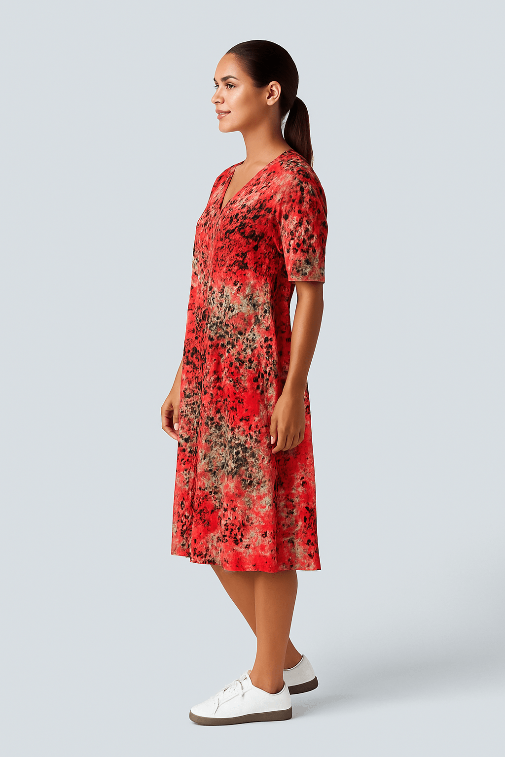 Mayi | Bedrucktes A-Linien-Kleid mit V-Ausschnitt