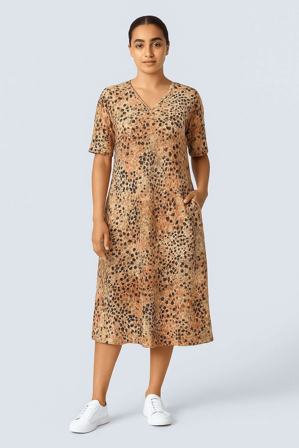 Mayi | Bedrucktes A-Linien-Kleid mit V-Ausschnitt