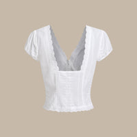 Jene | Weiße Bluse mit Struktur und Cap Sleeves