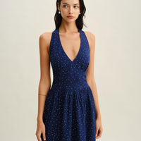 Vira | Blaues Neckholder-Maxikleid